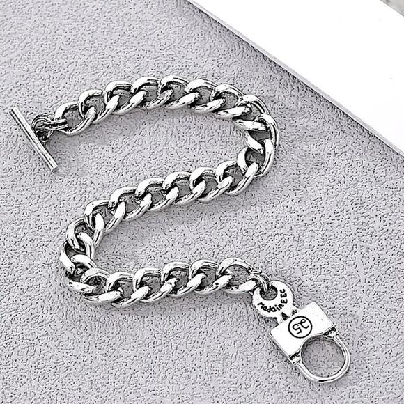 Stainless Steel Lock Bracelet Chain Link Statement Cuban - Picture 6 of 7